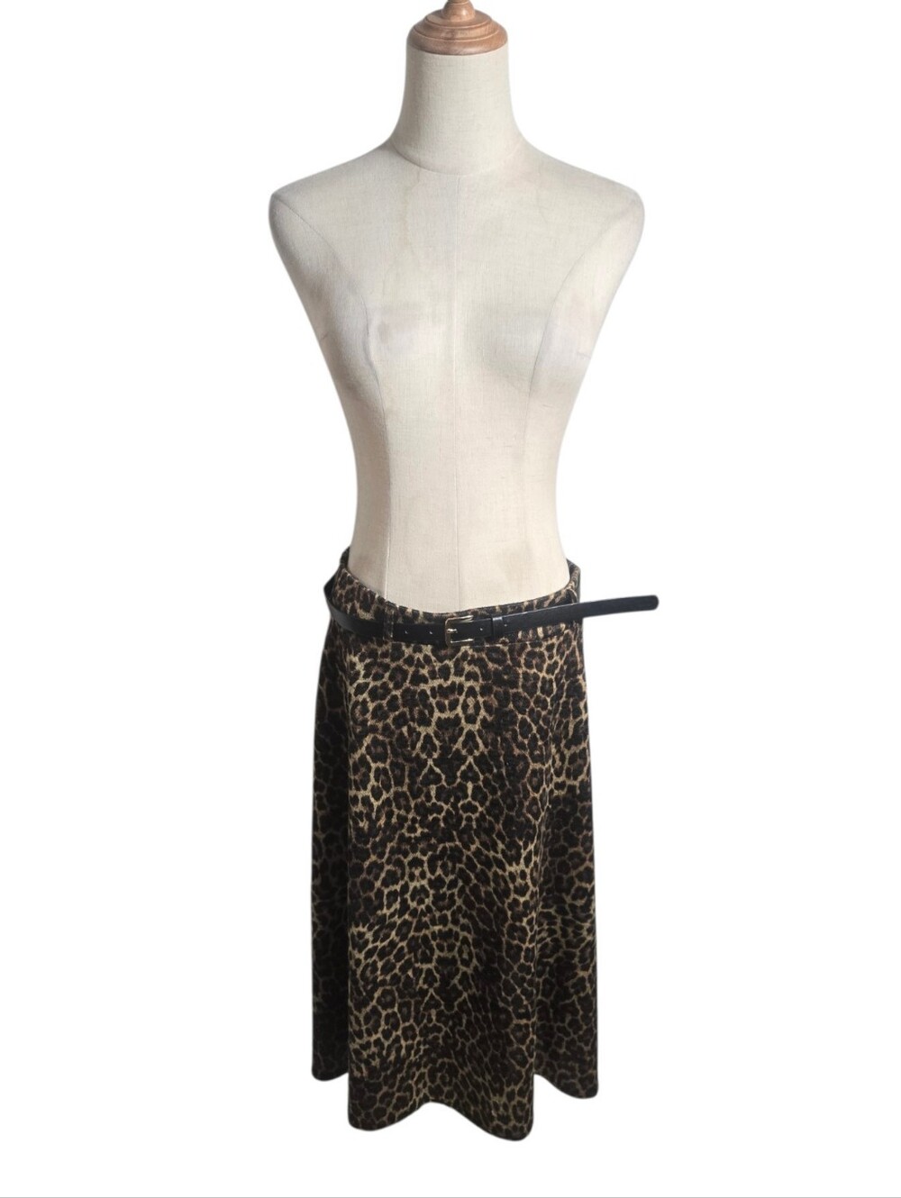 Carole Wren Y2K Leopard Print A-Line Midi Skirt